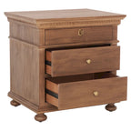 Mahogany 3-Drawer Wood Nightstand with Antique Brass Knobs and Bun Feet