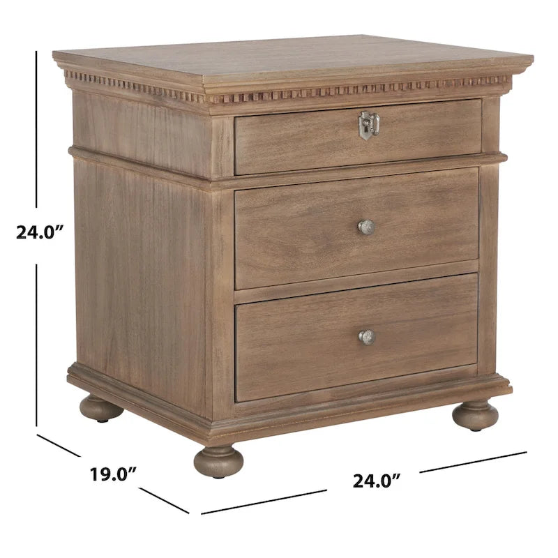 3-Drawer Wood Nightstand