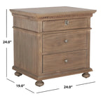 Mahogany 3-Drawer Wood Nightstand with Antique Brass Knobs and Bun Feet