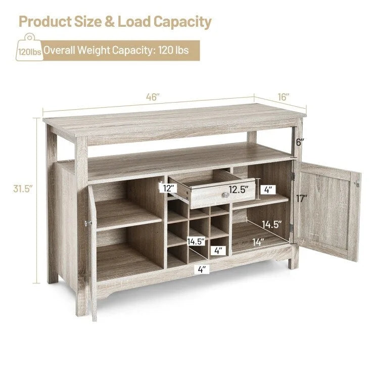 Transitional Buffet Server Sideboard with Wine Storage - 45.5 x 16 x 31.5 (L x W x H)