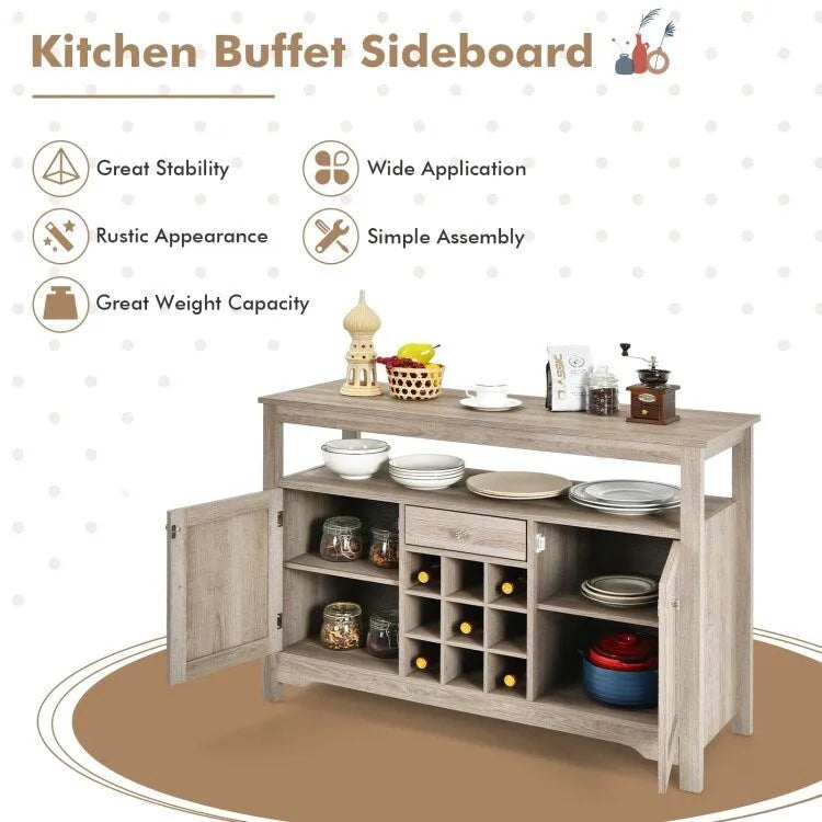 Transitional Buffet Server Sideboard with Wine Storage - 45.5 x 16 x 31.5 (L x W x H)