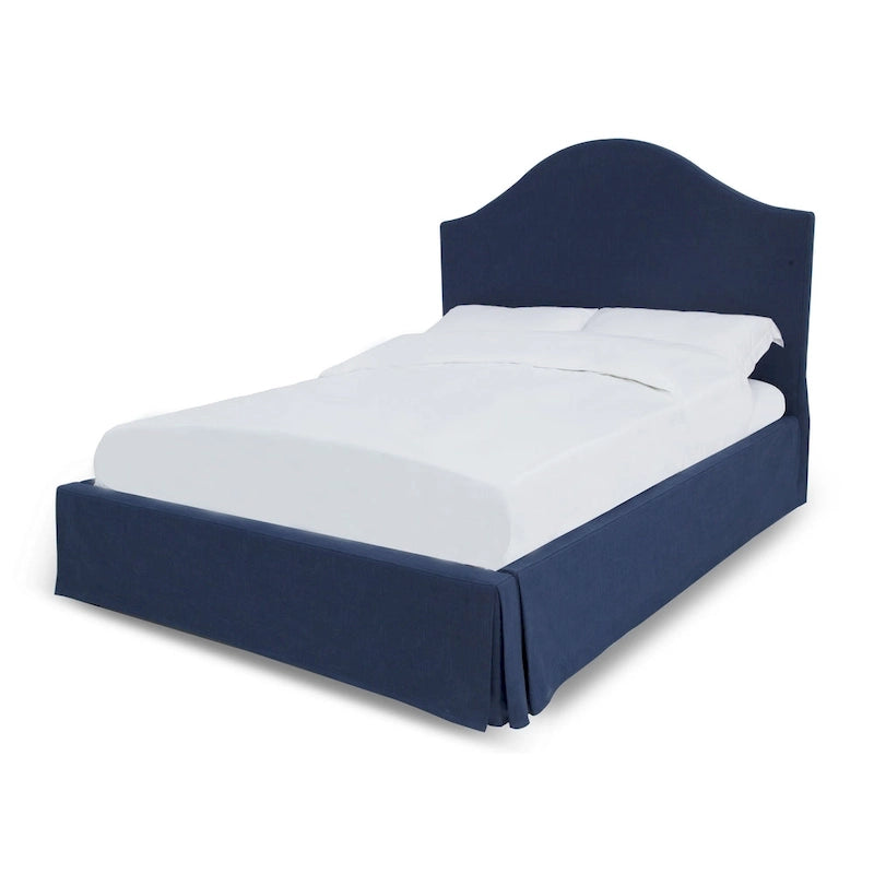Upholstered Skirted Storage Panel Bed in Navy