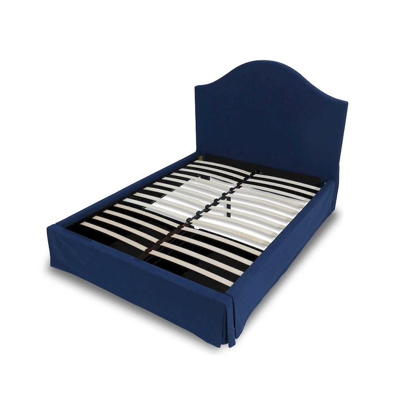 Upholstered Skirted Storage Panel Bed in Navy
