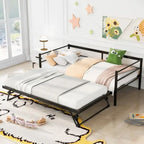 Cama de Dia de Metal Industrial Tamanho Twin com Cama Auxiliar Ajustável Elevatória e Reforçada