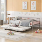 Twin Size Metal Daybed with Adjustable Trundle, Pop Up Trundle