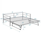 Cama de Dia de Metal Industrial Tamanho Twin com Cama Auxiliar Ajustável Elevatória e Reforçada