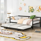 Cama de Dia de Metal Industrial Tamanho Twin com Cama Auxiliar Ajustável Elevatória e Reforçada