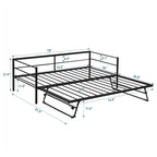 Cama de Dia de Metal Industrial Tamanho Twin com Cama Auxiliar Ajustável Elevatória e Reforçada