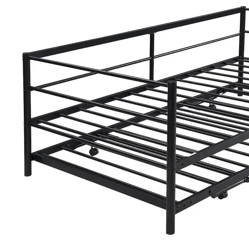 Twin Size Metal Daybed with Adjustable Trundle, Pop Up Trundle
