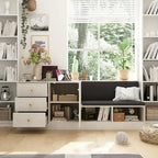 White Shoe Storage Bench with Cushioned Seat 3 Drawers and Adjustable Shelves