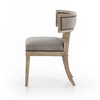 Curved Hardwood Dining Chairs with Grey Leather Upholstery