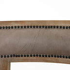 Curved Hardwood Dining Chairs with Grey Leather Upholstery