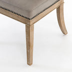 Curved Hardwood Dining Chairs with Grey Leather Upholstery