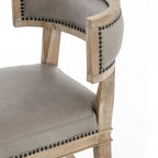 Curved Hardwood Dining Chairs with Grey Leather Upholstery