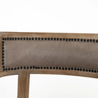 Curved Hardwood Dining Chairs with Grey Leather Upholstery