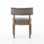 Curved Hardwood Dining Chairs with Grey Leather Upholstery