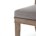 Curved Hardwood Dining Chairs with Grey Leather Upholstery