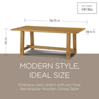 Rectangular Solid Wood Dining Table in Weathered Black Finish 78.75 Inches