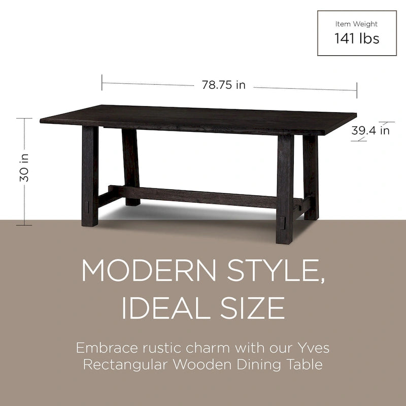 Rectangular Wooden Dining Table in Weathered Black Finish
