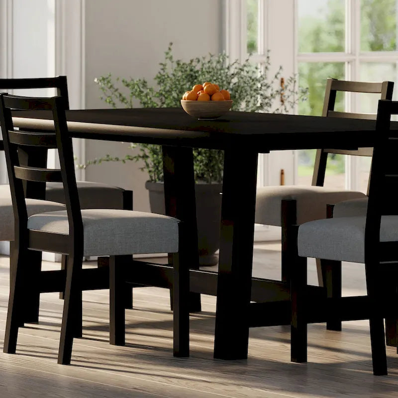 Rectangular Wooden Dining Table in Weathered Black Finish