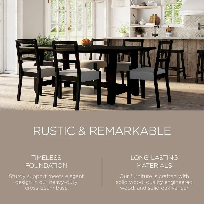Rectangular Wooden Dining Table in Weathered Black Finish