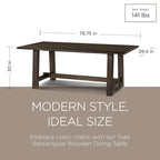 Rectangular Solid Wood Dining Table in Weathered Black Finish 78.75 Inches