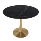 Round Dining Table with Sintered Stone Top and Steel Pedestal