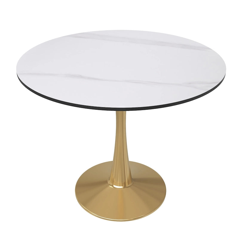 31 Round Dining Table for 4 with Sintered Stone Tabletop in Gold Steel Base for Kitchen & Dining Room