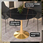 Round Dining Table with Sintered Stone Top and Steel Pedestal