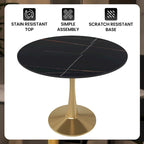 Round Dining Table with Sintered Stone Top and Steel Pedestal