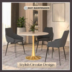 Round Dining Table with Sintered Stone Top and Steel Pedestal