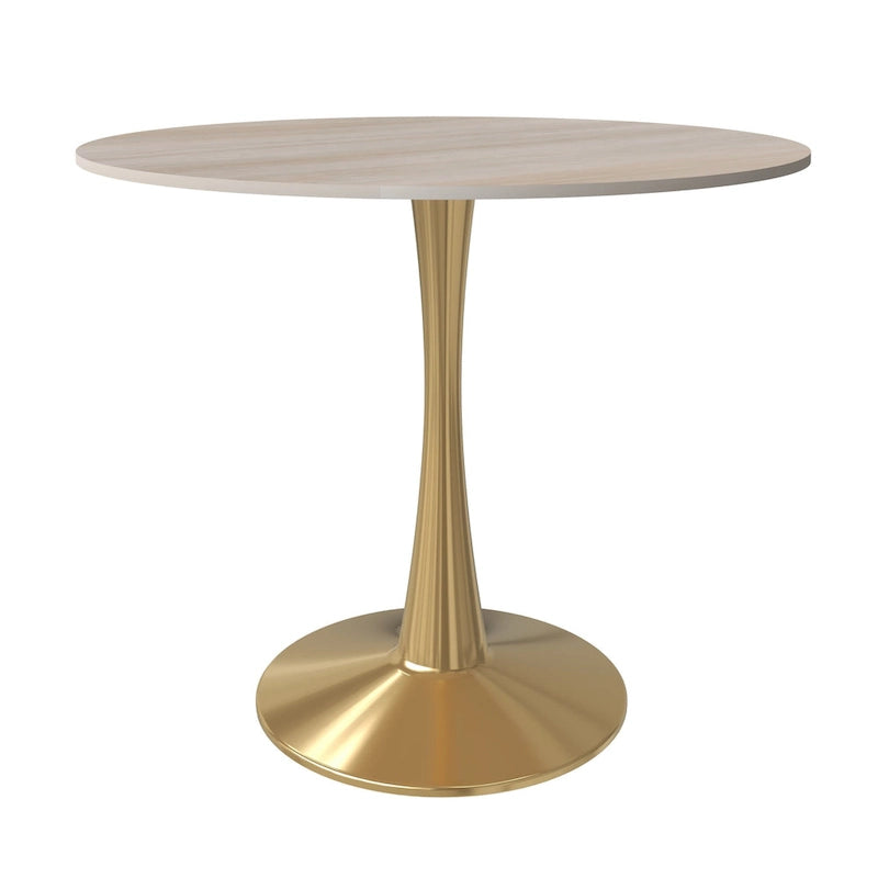 31 Round Dining Table for 4 with Sintered Stone Tabletop in Gold Steel Base for Kitchen & Dining Room