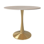 Round Dining Table with Sintered Stone Top and Steel Pedestal