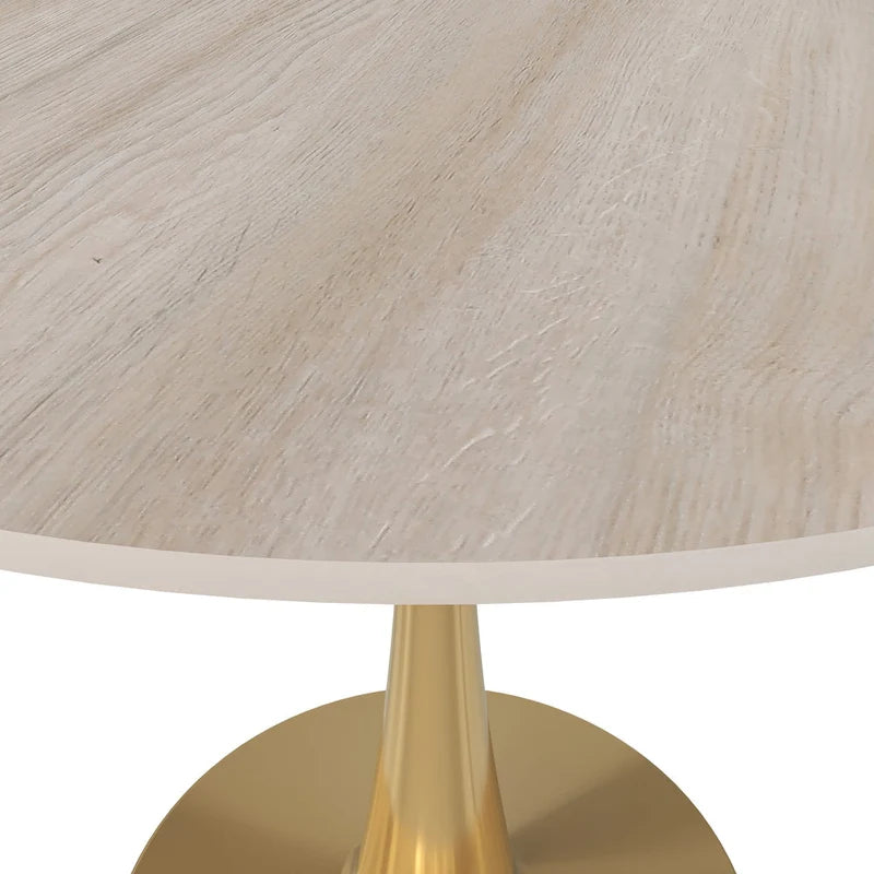 31 Round Dining Table for 4 with Sintered Stone Tabletop in Gold Steel Base for Kitchen & Dining Room