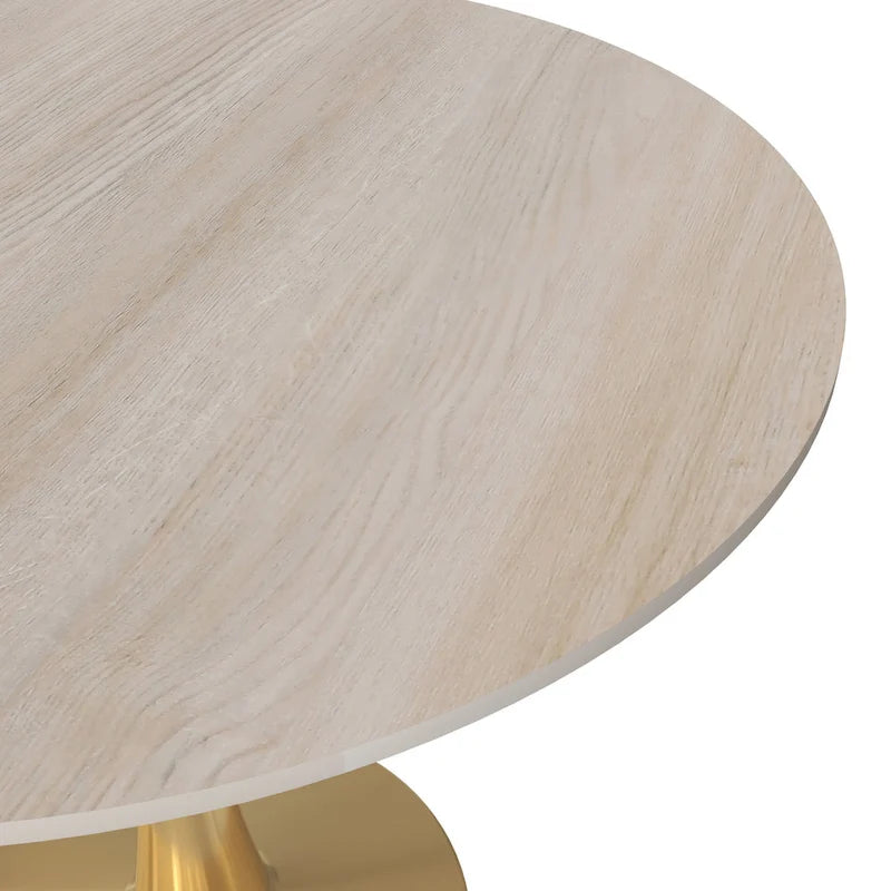 31 Round Dining Table for 4 with Sintered Stone Tabletop in Gold Steel Base for Kitchen & Dining Room