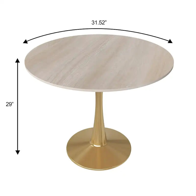 31 Round Dining Table for 4 with Sintered Stone Tabletop in Gold Steel Base for Kitchen & Dining Room