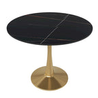 Round Dining Table with Sintered Stone Top and Steel Pedestal