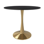 Round Dining Table with Sintered Stone Top and Steel Pedestal