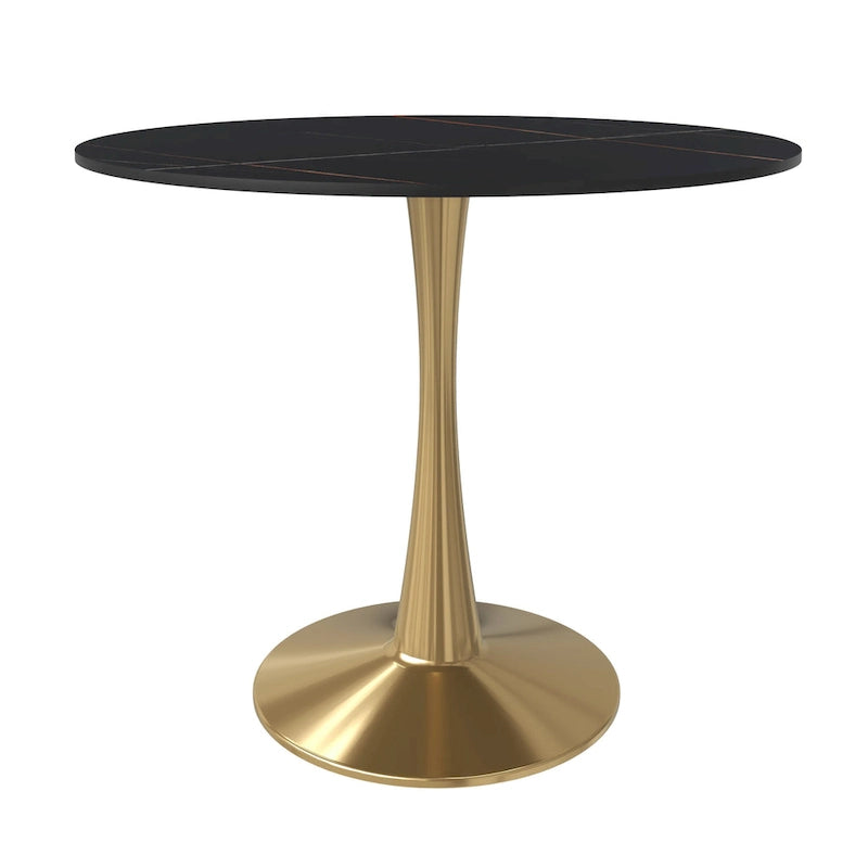 31 Round Dining Table for 4 with Sintered Stone Tabletop in Gold Steel Base for Kitchen & Dining Room
