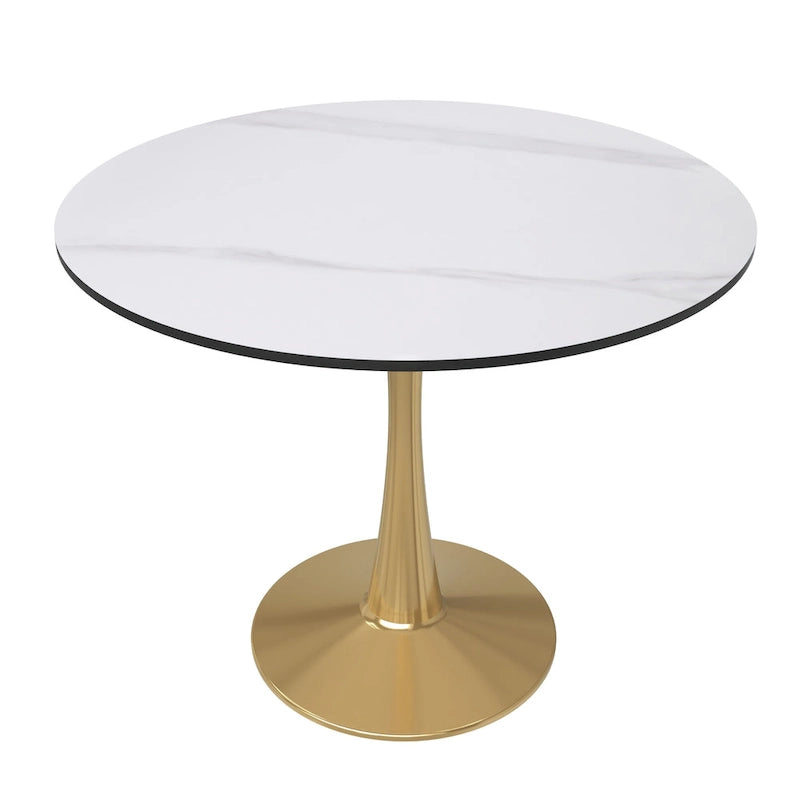 31 Round Dining Table for 4 with Sintered Stone Tabletop in Gold Steel Base for Kitchen & Dining Room