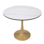 Round Dining Table with Sintered Stone Top and Steel Pedestal