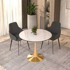 Round Dining Table with Sintered Stone Top and Steel Pedestal