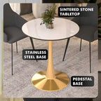 Round Dining Table with Sintered Stone Top and Steel Pedestal