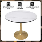 Round Dining Table with Sintered Stone Top and Steel Pedestal