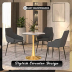 Round Dining Table with Sintered Stone Top and Steel Pedestal