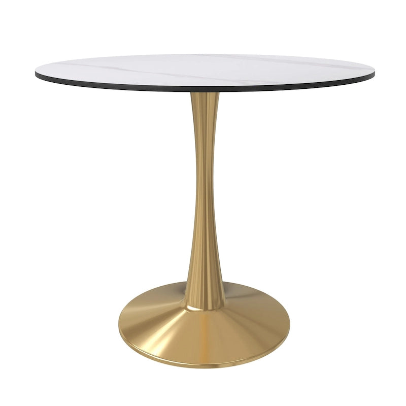 31 Round Dining Table for 4 with Sintered Stone Tabletop in Gold Steel Base for Kitchen & Dining Room