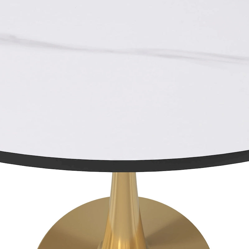 31 Round Dining Table for 4 with Sintered Stone Tabletop in Gold Steel Base for Kitchen & Dining Room
