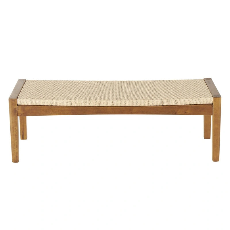 Wood Handmade Traditional Home Bench with Rope Wrapped Seat - Brown