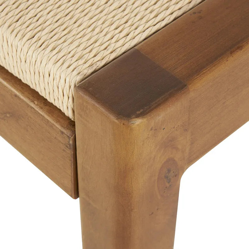 Wood Handmade Traditional Home Bench with Rope Wrapped Seat - Brown