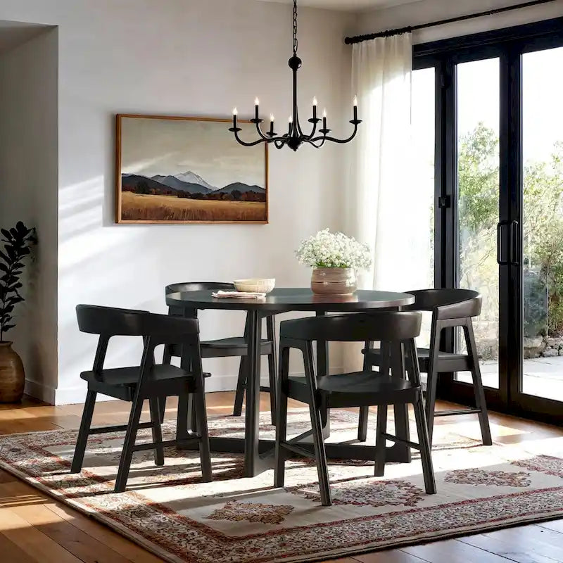 Middlebrook Modern Round Solid Wood Dining Table With Geometric Legs